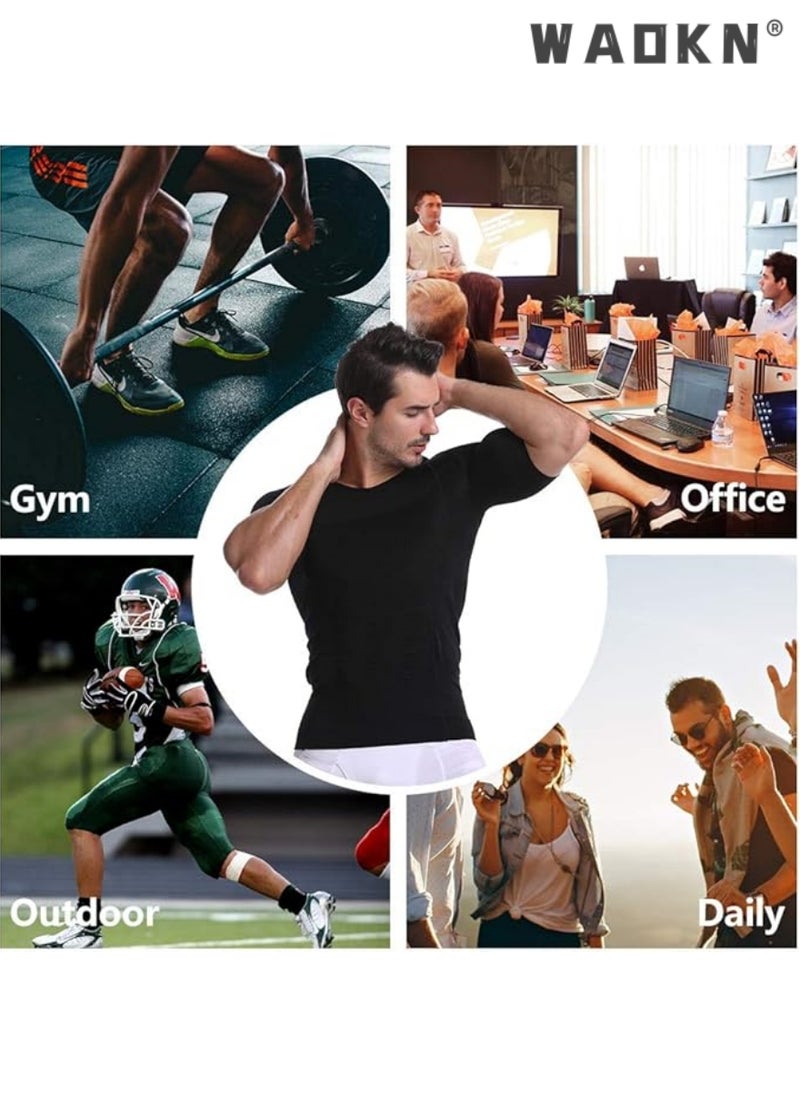 WAOKN - Men's Compression Shirt Slimming Short Sleeve Baselayer Body Shaper Workout T-Shirt Cool Dry Shapewear Undershirt，Compression Shirt for Men Slimming Undershirt Body Shaper Tank top Shapewear Vest - Image 1