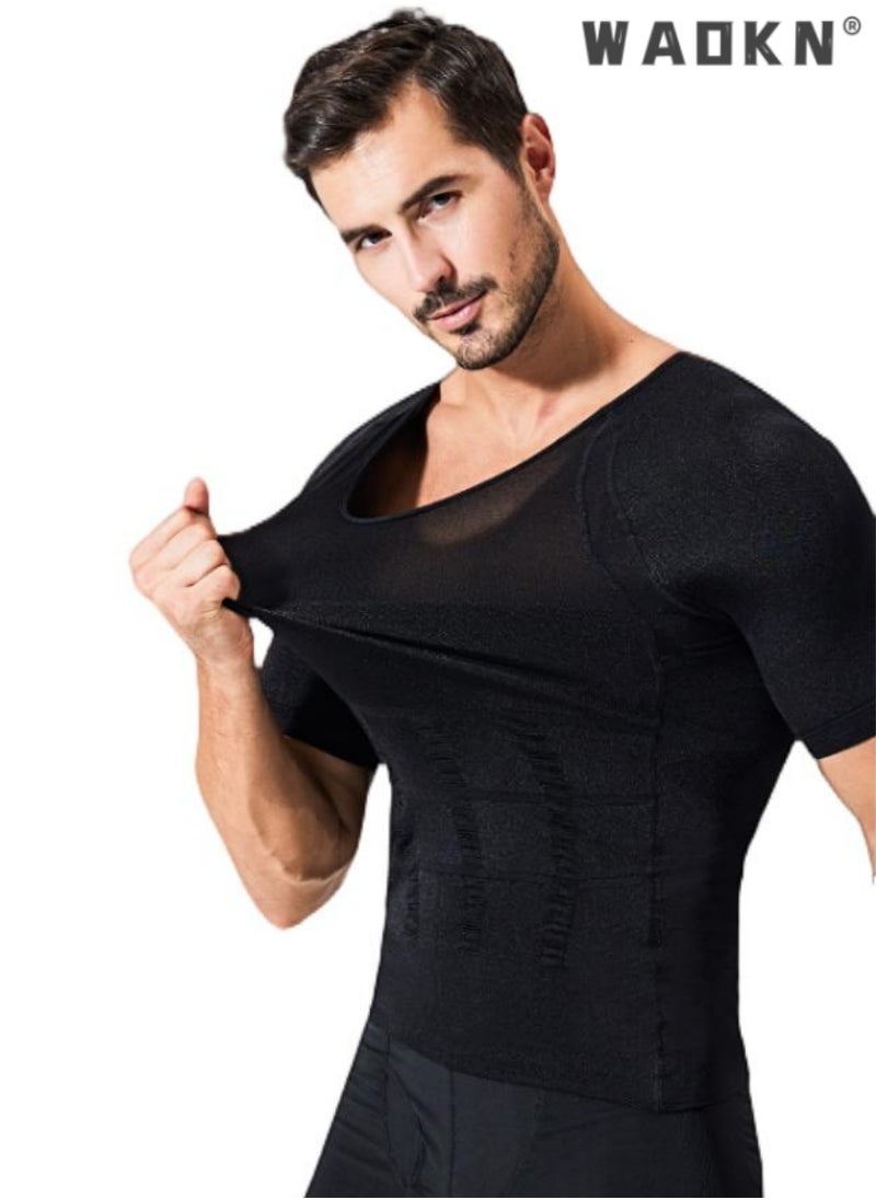 WAOKN - Men's Compression Shirt Slimming Short Sleeve Baselayer Body Shaper Workout T-Shirt Cool Dry Shapewear Undershirt，Compression Shirt for Men Slimming Undershirt Body Shaper Tank top Shapewear Vest - Image 1