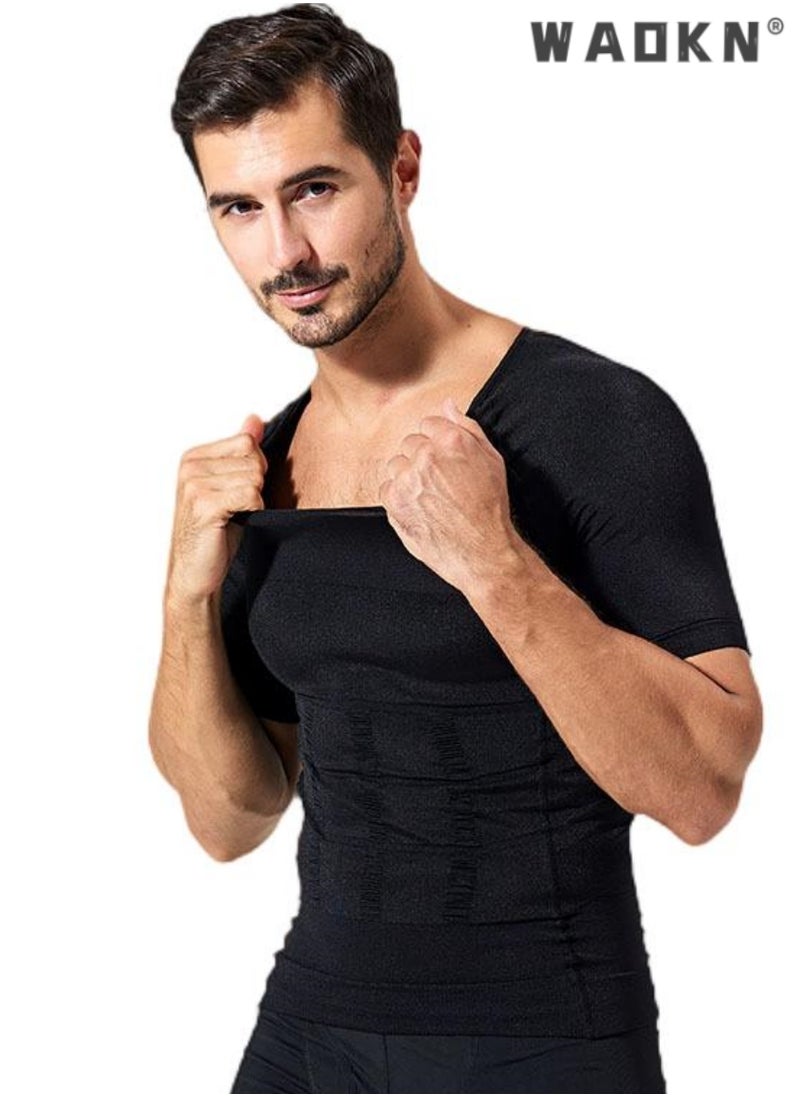 WAOKN - Men's Compression Shirt Slimming Short Sleeve Baselayer Body Shaper Workout T-Shirt Cool Dry Shapewear Undershirt，Compression Shirt for Men Slimming Undershirt Body Shaper Tank top Shapewear Vest - Image 1