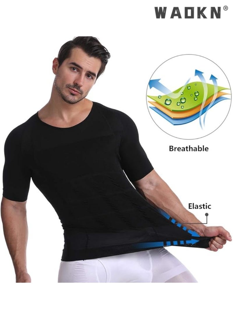 WAOKN - Men's Compression Shirt Slimming Short Sleeve Baselayer Body Shaper Workout T-Shirt Cool Dry Shapewear Undershirt，Compression Shirt for Men Slimming Undershirt Body Shaper Tank top Shapewear Vest - Image 1