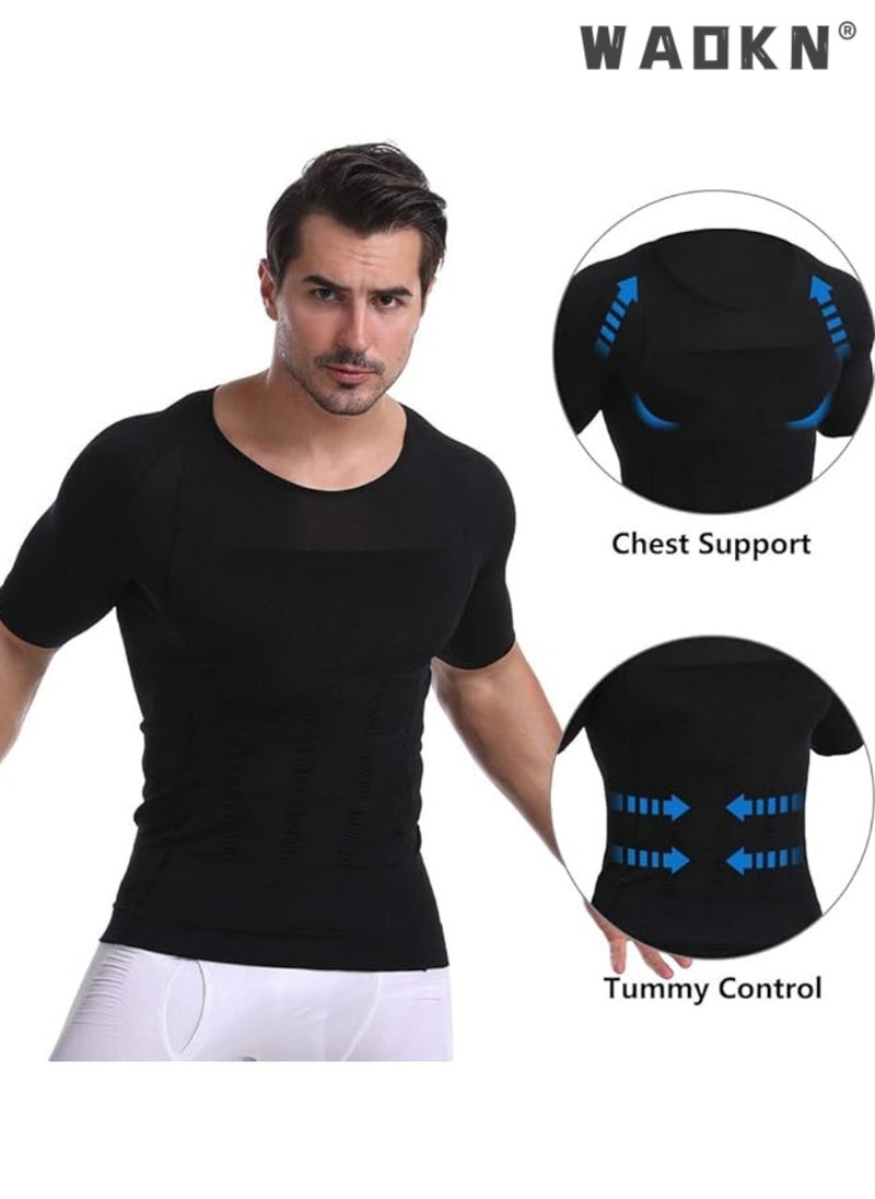 WAOKN - Men's Compression Shirt Slimming Short Sleeve Baselayer Body Shaper Workout T-Shirt Cool Dry Shapewear Undershirt，Compression Shirt for Men Slimming Undershirt Body Shaper Tank top Shapewear Vest - Image 1