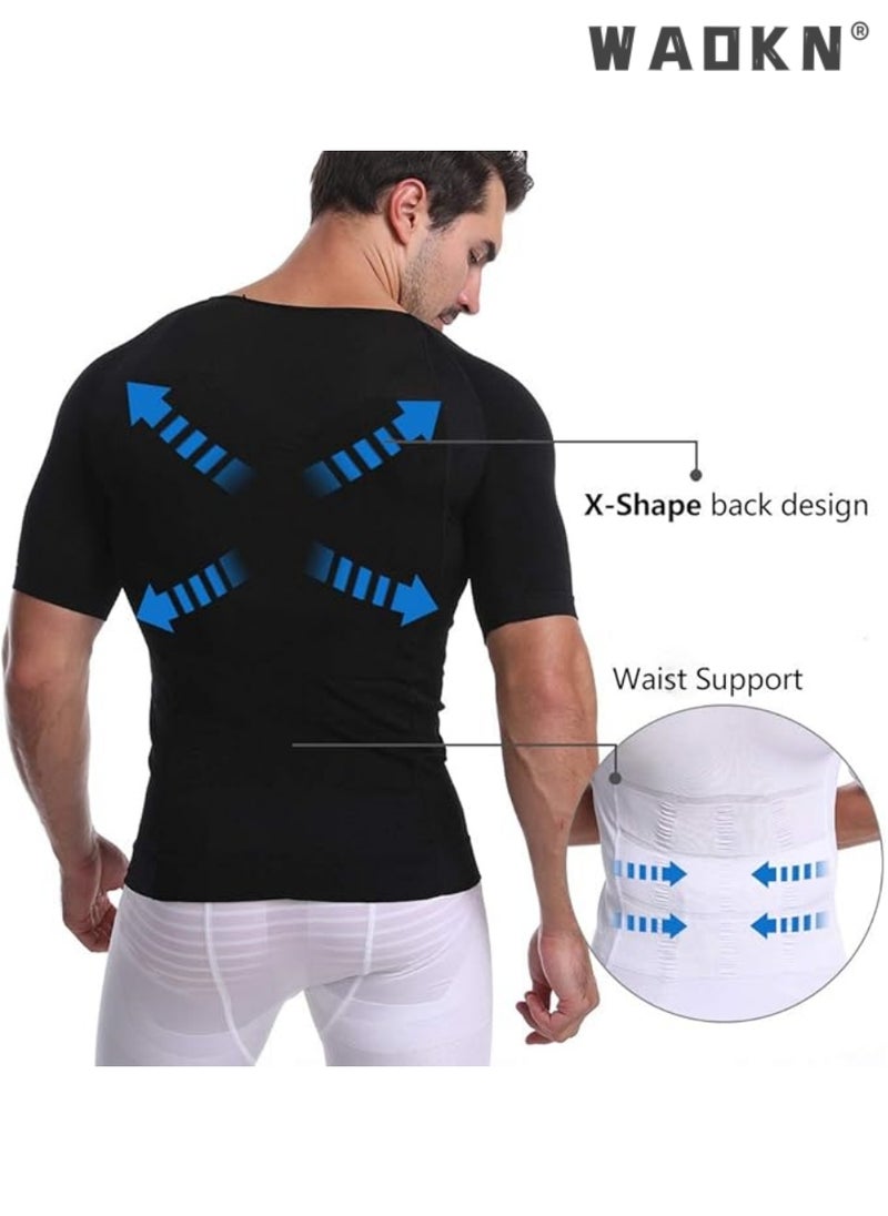 WAOKN - Men's Compression Shirt Slimming Short Sleeve Baselayer Body Shaper Workout T-Shirt Cool Dry Shapewear Undershirt，Compression Shirt for Men Slimming Undershirt Body Shaper Tank top Shapewear Vest - Image 1