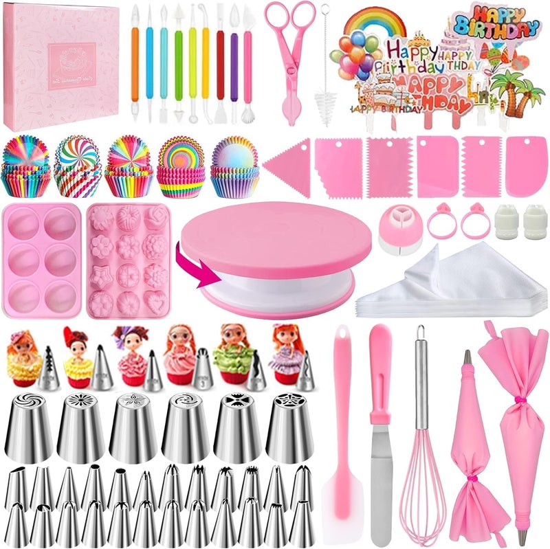 AKHMLEF Cake Decorating Kit,Piping Bags and Tips Set,Cake Decorating Supplies,Frosting Piping Kit,Cake Baking Supplies for Beginners (320PS) - Image 1