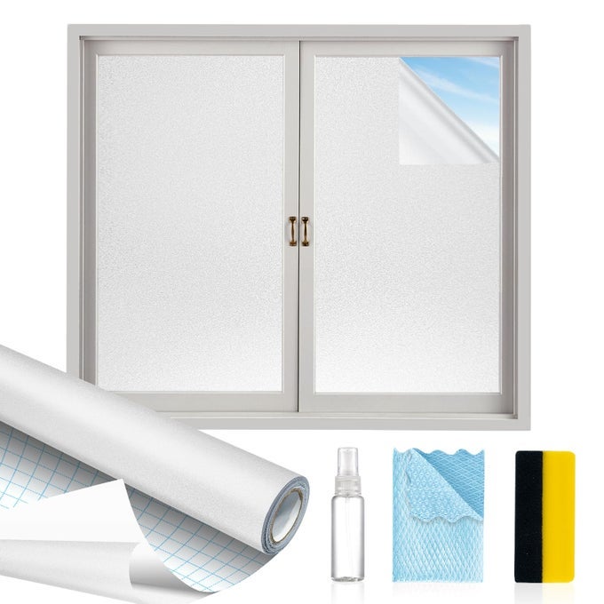 WINDOW PRIVACY FILM WITH INSTALLATION TOOLSFROSTED GLASS WINDOW FILMHEAT BLOCKING STATIC CLINGS REUSABLE FROSTING WINDOW FILM FOR BATHROOM HOME OFFICE175 INCH X 65 FEET