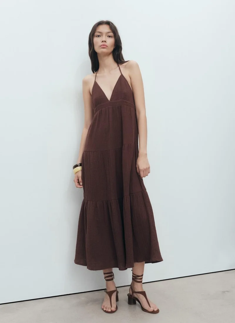 MANGO V-Neck Cotton Dress