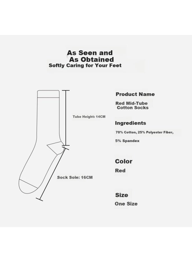 Miyou Pure Cotton Red Socks For Men And Women, Jijie Red Mid-calf Socks, Horse Year Socks, 7a Antibacterial Casual Socks, 4 Pairs Per Pack - Image 4