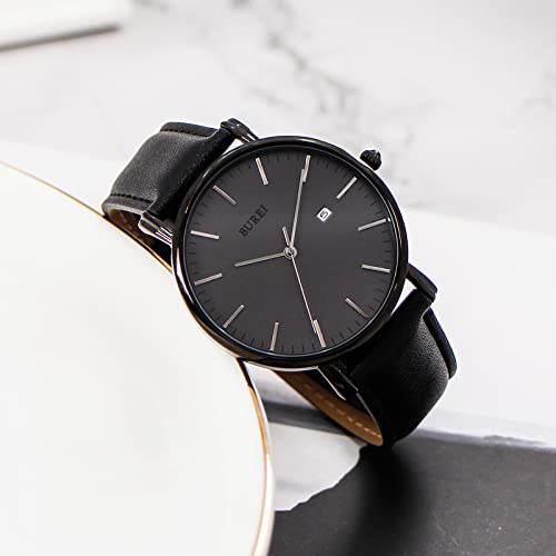 BUREI Men's Fashion Minimalist Wrist Watch Analog Date with Leather Strap (Dark Grey) - Image 4