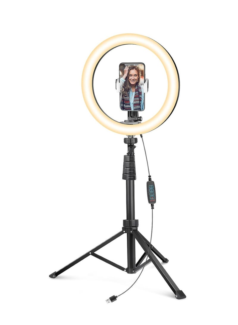 رينج لايت 8 بوصة مع حامل ترايبود وحامل موبايل – مثالي للتصوير والفيديوهات والمكياج - Image 1