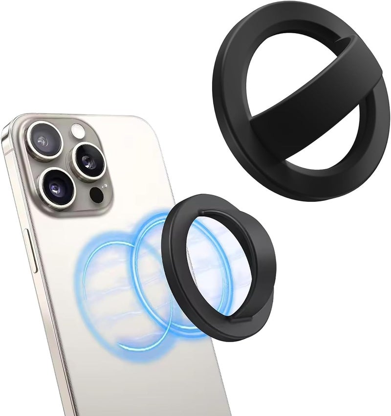 كاست ويف Magnetic Silicone Comfy Ring Grips Phone Holder, Loop Grip Phone Holder,Strong Grip,Comfortable,Easy to Install and Remove,Compatible with Magsafe for iPhone 16/15/14/13/12 Series (Black) - Image 1