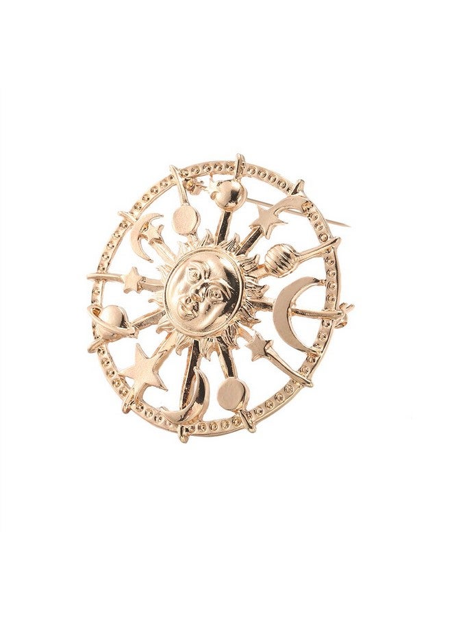 MUZHE Golden Star Moon Sun Galaxy Rudder Brooch Pin For Couple - Image 3