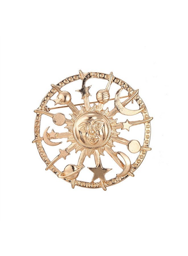 MUZHE Golden Star Moon Sun Galaxy Rudder Brooch Pin For Couple - Image 1