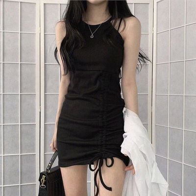 2022 Vintage Audrey Style Black Slip Dress Black 