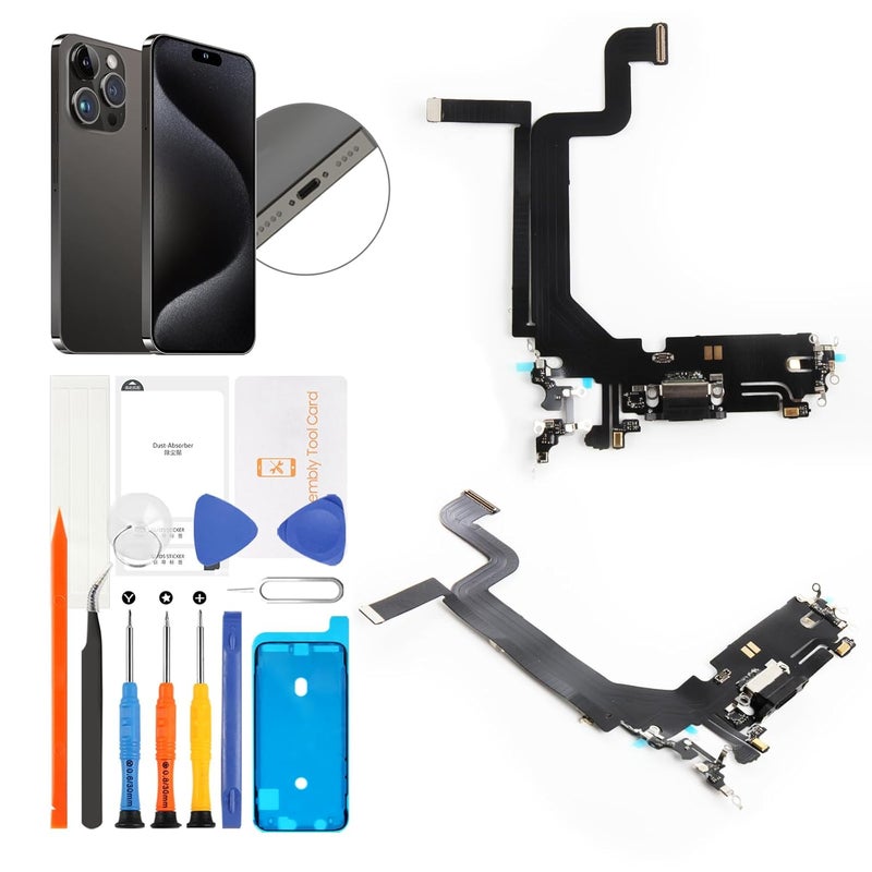 Olivechard for iPhone 14 Pro Max Lightning Charging Port Replacement (Space Black) USB Dock Connector Flex Cable Assembly Includes Waterproof Tape & Tool Kit for A2651, A2894, A2895, A2896 - Image 1