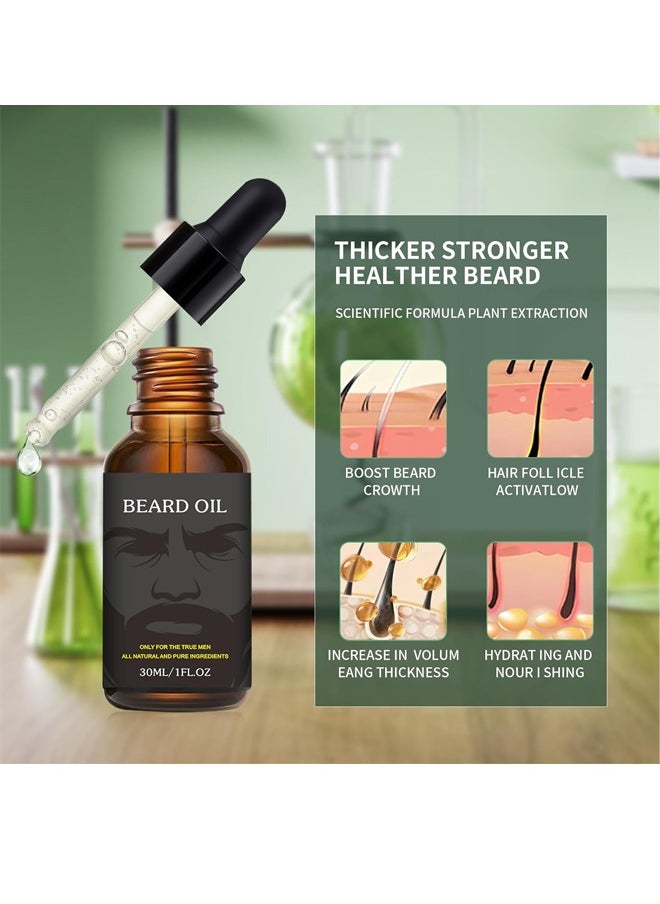 Beard Growth Oil for Men, Beard Conditioning Oil Rich in Argan Oil and Jojoba Oil, Multiple Natural Extracts, Beard Softener and Care, Strengthens