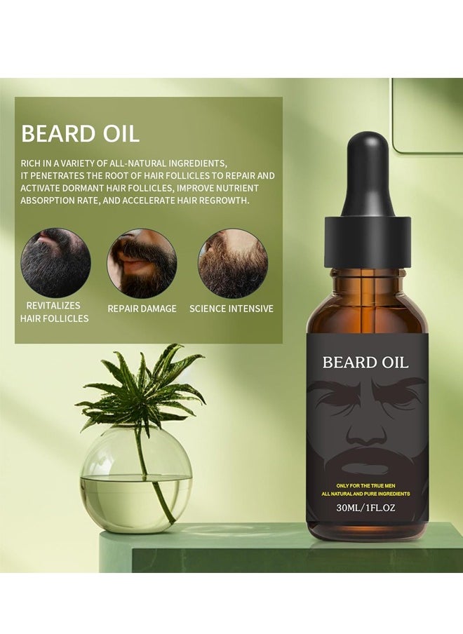 Beard Growth Oil for Men, Beard Conditioning Oil Rich in Argan Oil and Jojoba Oil, Multiple Natural Extracts, Beard Softener and Care, Strengthens