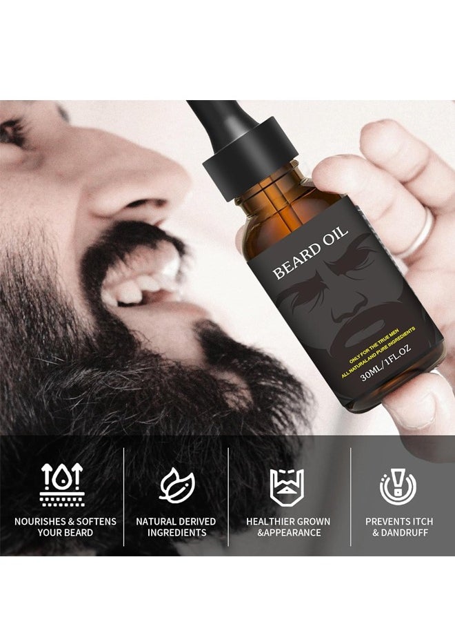 Beard Growth Oil for Men, Beard Conditioning Oil Rich in Argan Oil and Jojoba Oil, Multiple Natural Extracts, Beard Softener and Care, Strengthens