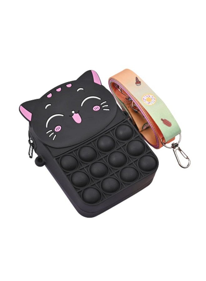 Syga SYGA Children Pop It Fidget Cat Pattern Silicone Bag Kids Push Popper Educational Decompression Bubble Shoulder Bag (Black)  - Image 1