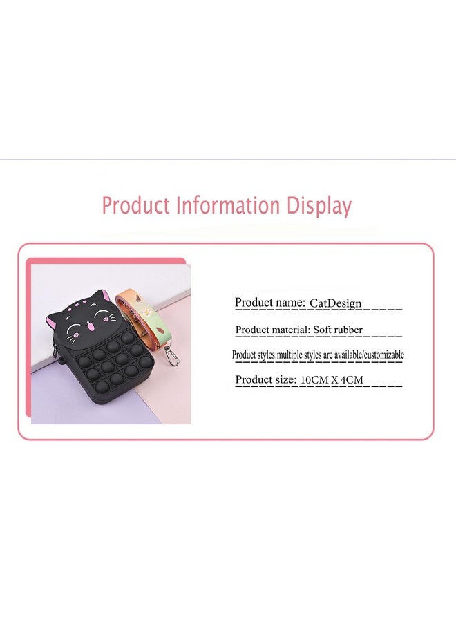Syga SYGA Children Pop It Fidget Cat Pattern Silicone Bag Kids Push Popper Educational Decompression Bubble Shoulder Bag (Black)  - Image 3