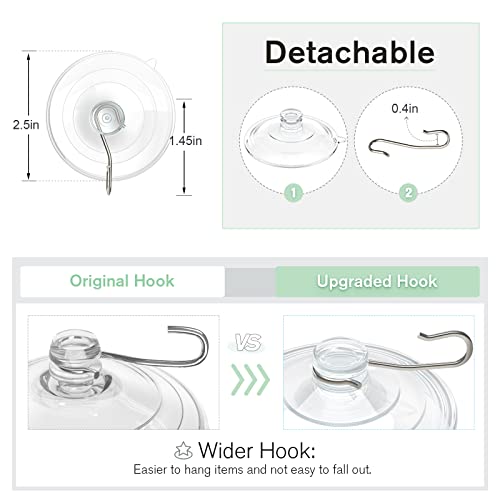 VIS'V Suction Cup Hooks, 2.5 Inch Large Window Suction Cups with Metal Hooks, Removable and Reusable, Clear, 10 Pcs - Image 4