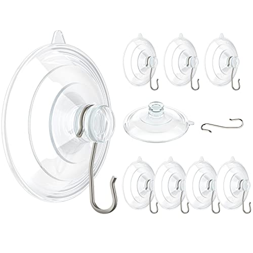 VIS'V Suction Cup Hooks, 2.5 Inch Large Window Suction Cups with Metal Hooks, Removable and Reusable, Clear, 10 Pcs - Image 1
