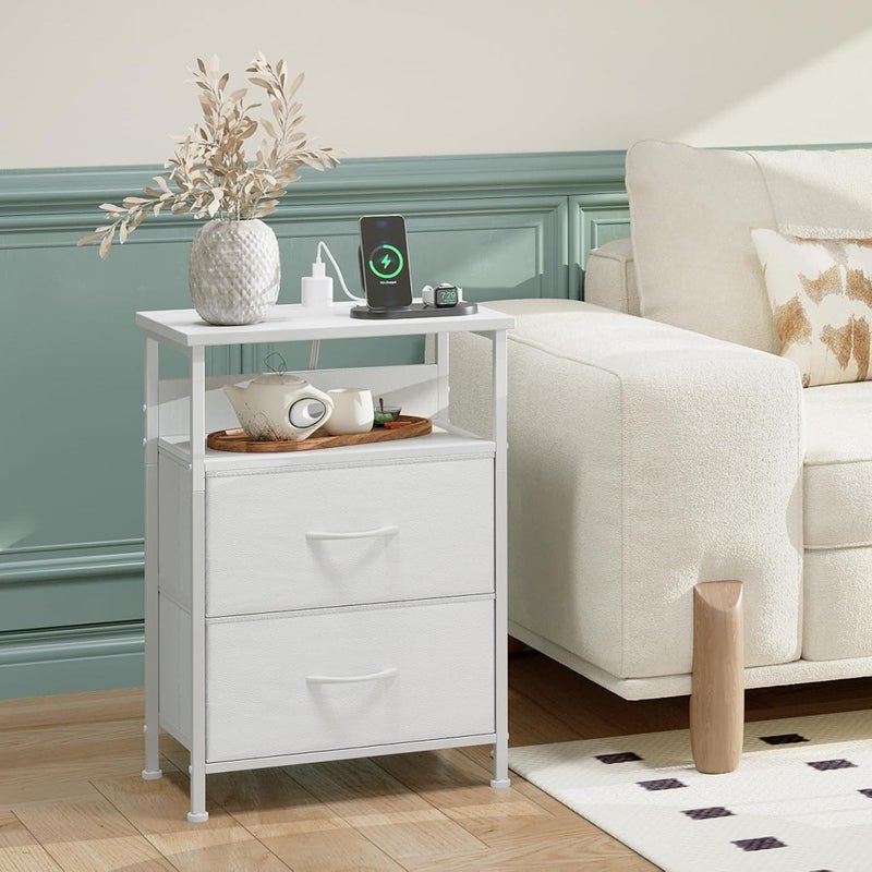 شاربدو حامل ليلي شاربدو لغرفة النوم مزود بمقبسين تيار متردد ومنفذي USB، ومقبس قياسي في المملكة المتحدة، وخزانة تخزين نهائية مع ضوء LED ودرج تخزين (أبيض) - Image 5