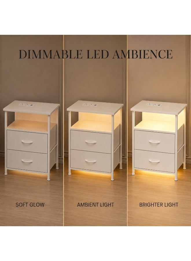 Sharpdo Modern White Nightstand with 2 Drawers, Bedroom Side Storage Cabinet with Built-in UK Sockets & USB Charging Ports, Dimmable LED Bedside Table with Storage Drawers, Sturdy MDF End Table for Bedroom, 42x30x60.5cm - Image 3