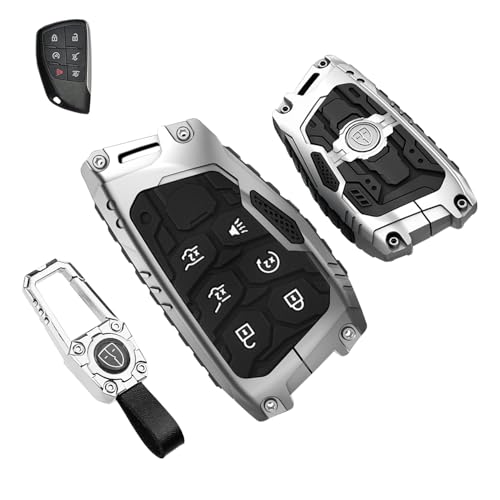 QBUC for Chevy Heavy Key fob Cover for Chevy 2022 2023 2024 2025 Silverado 1500 GMC Sierra 1500, Metal Key Case for Chevrolet Tahoe 2024 2025 Silverado Sierra 2500HD 3500HD Key Protector 6 Buttons - Image 1