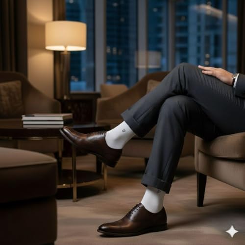 FOOTPRINTS Odour Free Organic Cotton & Bamboo Men Formal Socks - Pack Of 4 Pairs- White, Calf Length - Image 3