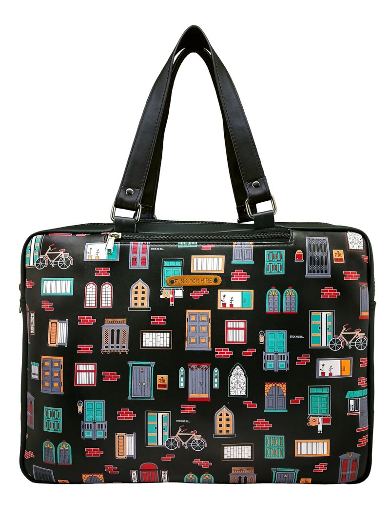 Funk For Hire Womens Leatherette Printed 2 In 1 Backpack Shoulder Bag Handbag Fit Up To 15.6" Laptop - Black (Small Size) - Image 1