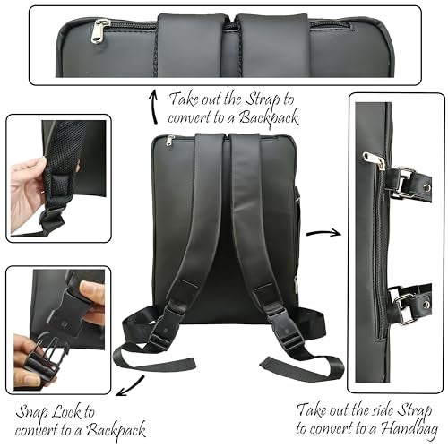 Funk For Hire Womens Leatherette Printed 2 In 1 Backpack Shoulder Bag Handbag Fit Up To 15.6" Laptop - Black (Small Size) - Image 4