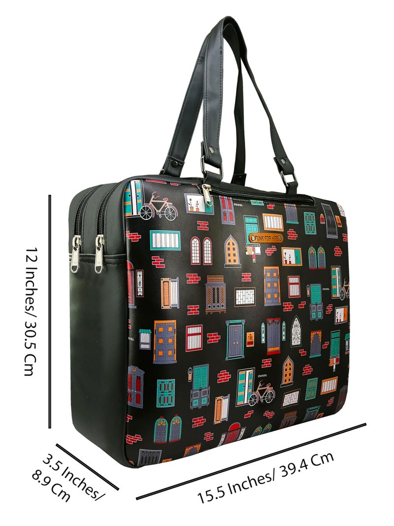Funk For Hire Womens Leatherette Printed 2 In 1 Backpack Shoulder Bag Handbag Fit Up To 15.6" Laptop - Black (Small Size) - Image 2