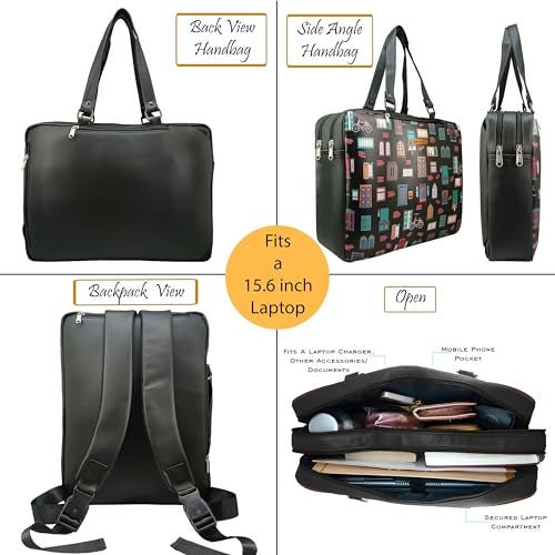 Funk For Hire Womens Leatherette Printed 2 In 1 Backpack Shoulder Bag Handbag Fit Up To 15.6" Laptop - Black (Small Size) - Image 3