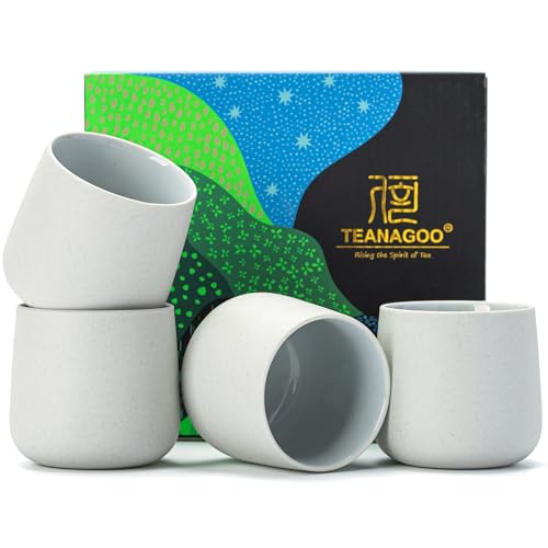 TEANAGOO Japanese Tea Cups, Chinese Tea Cup, 7.2Oz / 205 Ml, Ceramic Tea Cups for Adults, Ceramic Cups no Handles, Japanese Cups, Matcha Cup, Lt.Grey, 4 Pcs/Box, H5 - Image 1