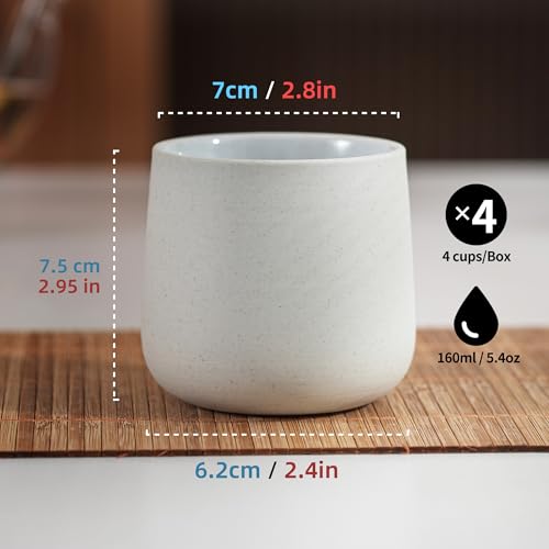 TEANAGOO Japanese Tea Cups, Chinese Tea Cup, 7.2Oz / 205 Ml, Ceramic Tea Cups for Adults, Ceramic Cups no Handles, Japanese Cups, Matcha Cup, Lt.Grey, 4 Pcs/Box, H5 - Image 2