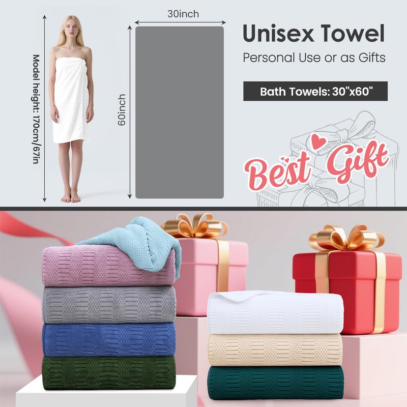 JML Bath Towels Set, Large Microfiber Body Towel for Adult, 2 Pack, 30" x 60", Oversized, Soft, Super Absorbent, Fast Drying, Use for Sport, Fitness, Yoga, Fleece Diamond Cross Grid White - Image 2