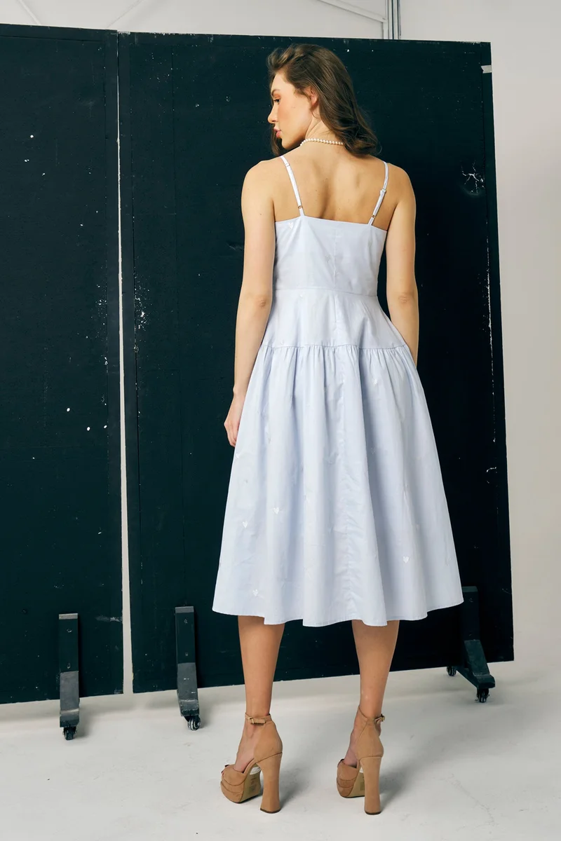 Virgio Blue Embroidered Cotton Heart Embroidered Midi Dress for Women for Women | Best Price UAE