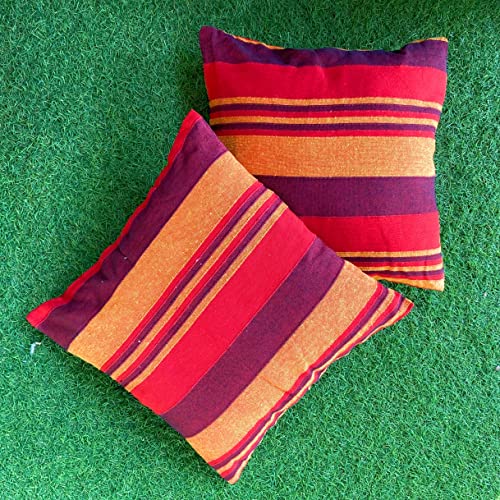 RANGBHAR Handloom Cotton Cushion Covers With Concealed Top Zip, Striped/Solid Cushion Covers For Living Room, 16 X 16 Inch, Red, Pack Of 5, 220 TC - Image 5