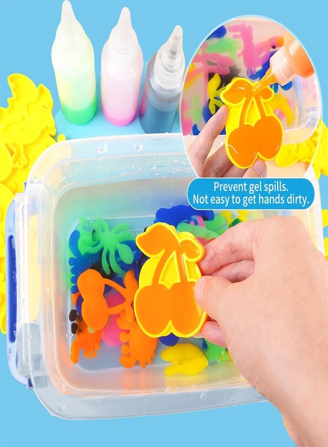 RAWAID Magic Water Elf Beads Toy Set with Box DIY Maker kit Jelly Sea Animal Creature Sensory Bin Set Toys for Children Over 3 Years Old 12 Colors 16 Molds 2 Powder 1 Pen 1 Measuring Cup and 1 Net - Image 4