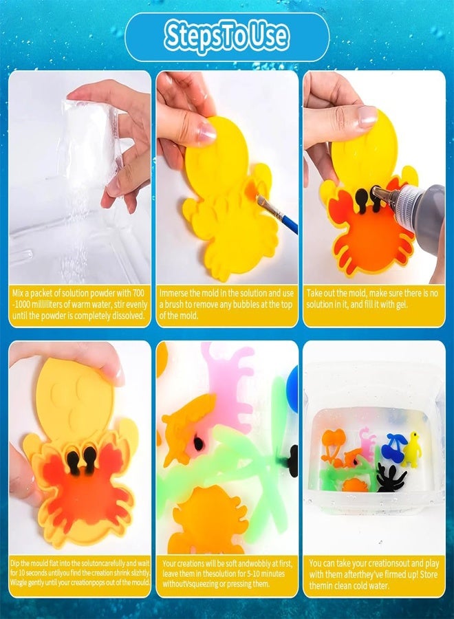 RAWAID Magic Water Elf Beads Toy Set with Box DIY Maker kit Jelly Sea Animal Creature Sensory Bin Set Toys for Children Over 3 Years Old 12 Colors 16 Molds 2 Powder 1 Pen 1 Measuring Cup and 1 Net - Image 2