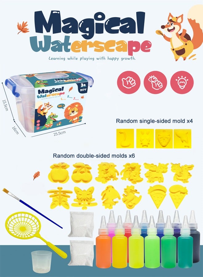 RAWAID Magic Water Elf Beads Toy Set with Box DIY Maker kit Jelly Sea Animal Creature Sensory Bin Set Toys for Children Over 3 Years Old 12 Colors 16 Molds 2 Powder 1 Pen 1 Measuring Cup and 1 Net - Image 1