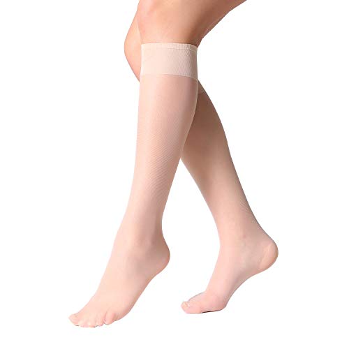 MANZI 12 Pairs Knee High Stockings Sheer Pantyhose for Women Nude - Image 1