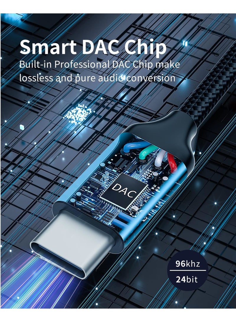 SYOSI USB C to 3.5mm Audio Headphone Jack Adapter, USB Type-c Male to 3.5mm Digital Audio Adapter Cable, HiFi DAC Braided Cable Cord for Samsung Galaxy S22 S21, iPhone 15 14 13, iPad, MacBook, Pixel 5 6 XL - Image 3