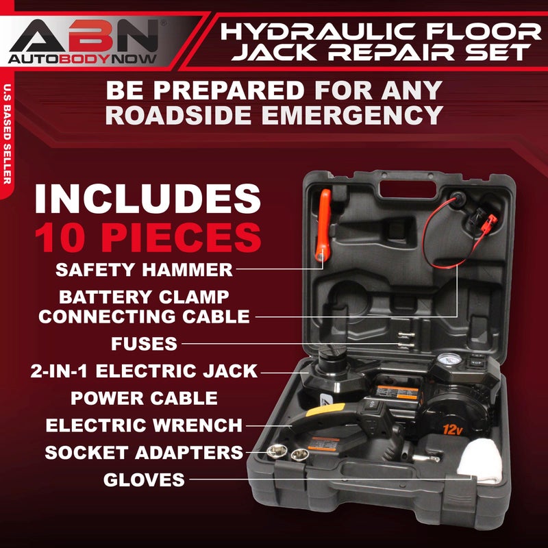 ABN 3-in-1 Electric 3-Ton Car Hydraulic Floor Jack, Tire Inflator Air Pressure Gauge, Impact Wrench Automotive Service - Image 2