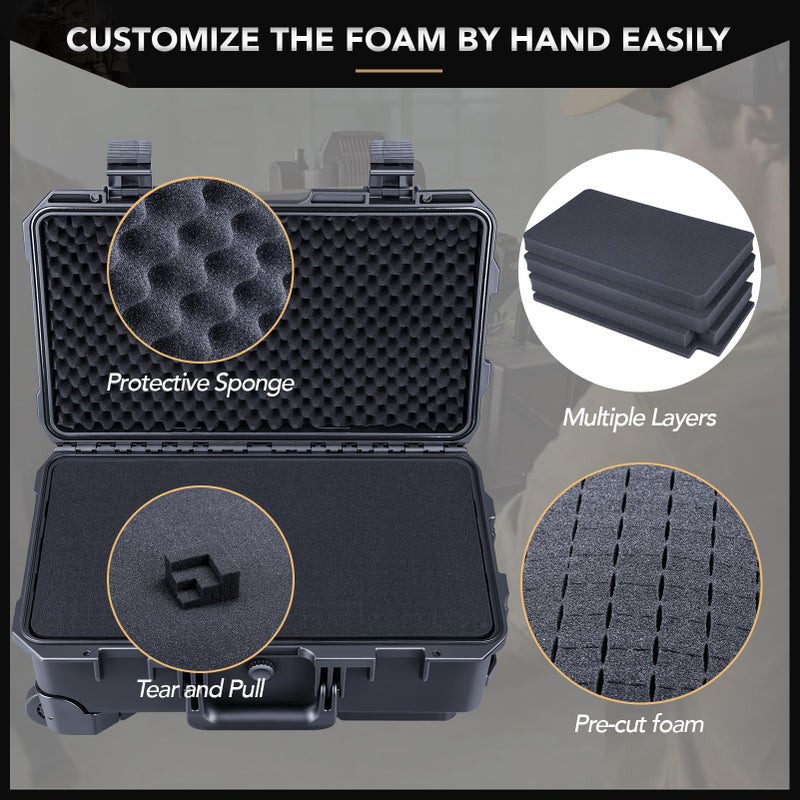 Lykus HC-5120 Waterproof Hard Case with Wheel and Customizable Foam, Interior Size 20.3x11.3x7.3 inch, Suitable for Cameras, Lenses, Electronic Equipment and More - Image 2