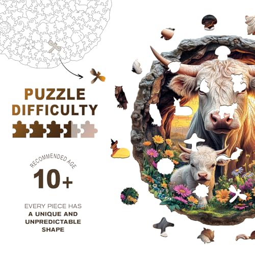 Purdicra Wooden Puzzles for Adults Cattle Family Wooden Jigsaw Puzzle Unique Animal Shaped Wood Puzzles Adult Christmas Birthday Gifts for FriendsFamily Home Decor 114 114in 200pcs - Image 5