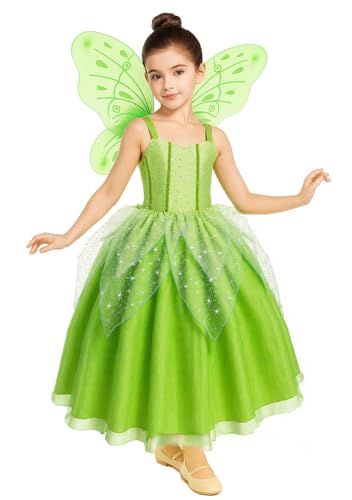 CQDY Girls Tinkerbell Costume Dress Up Fancy Fairy Princess Halloween Party Dress With Butterfly Wings - Image 1