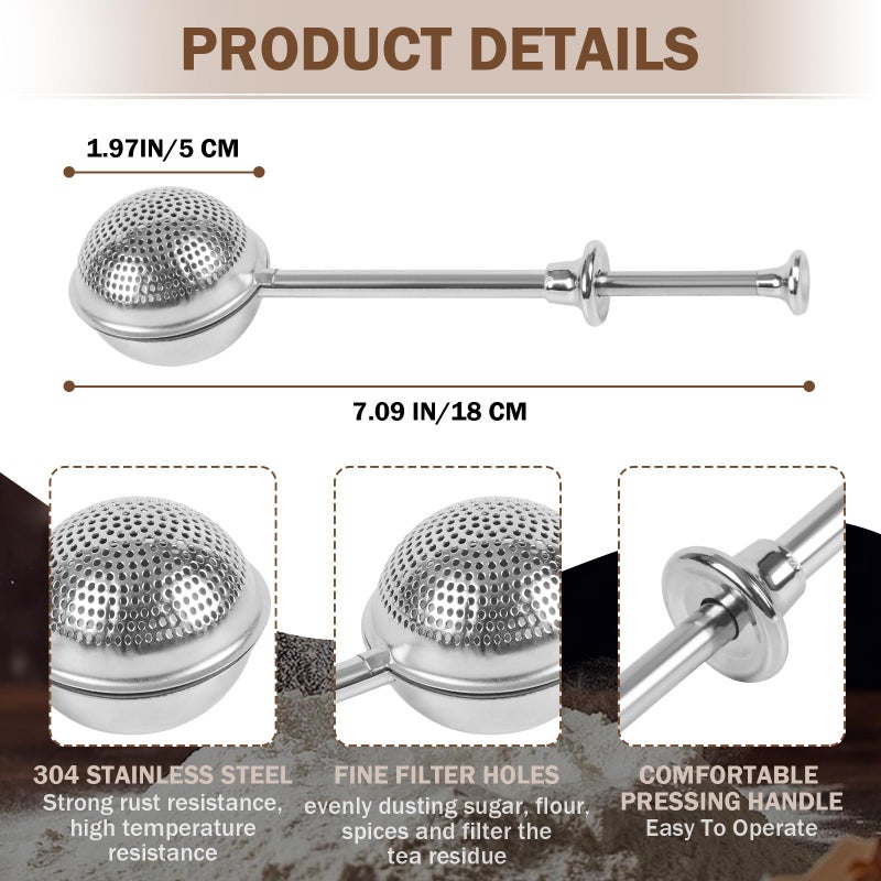 PERLLENT 2pcs Stainless Steel Loose Tea Leaf Steeper&Sugar Shaker Duster Sifter 2 in 1, tea ball for loose leaf tea,tea strainers One-Hand Operated Spring-Loaded - Image 4