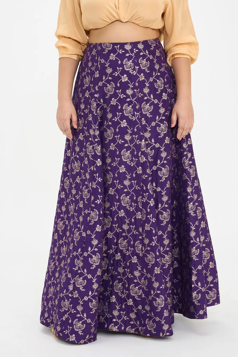 فيرجيو Ethnic Motifs Viscose Brocade Flared Plus Size Skirt With Godets for Women