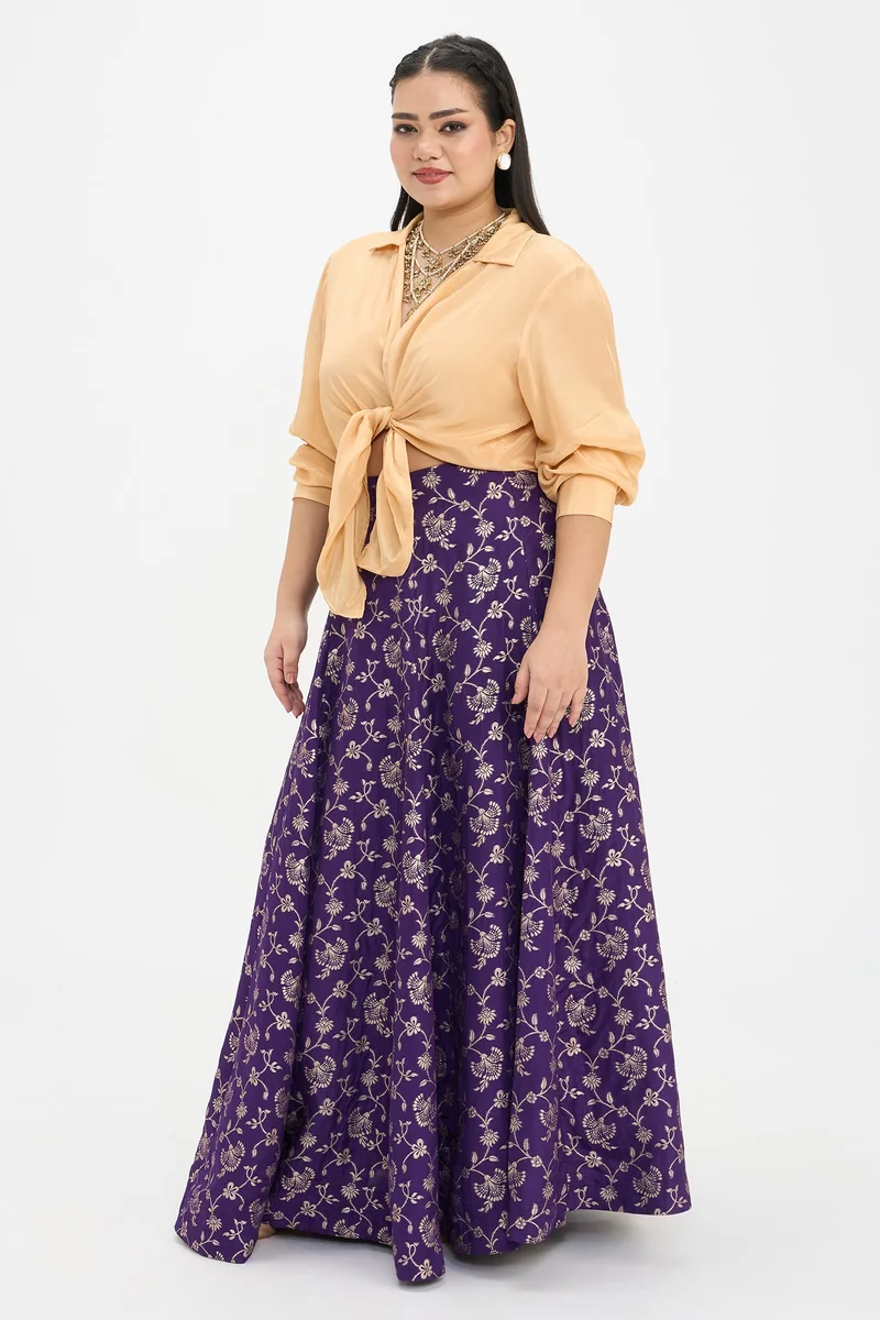 فيرجيو Ethnic Motifs Viscose Brocade Flared Plus Size Skirt With Godets for Women
