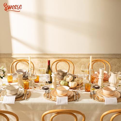 Sweese Plates and Bowls Sets, 18 Piece Dinnerware Set Porcelain Round Dinner Set for 6, Scratch Resistant Dishes Set, Dishwasher and Oven Microwave Safe Handpainted Swirl Dishware Sets, Neutral - Image 3